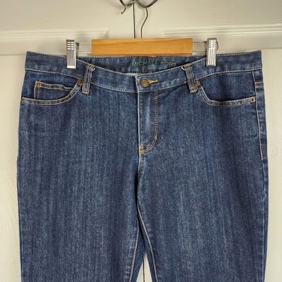 Michael Kors Jeans Flared Legs Dark Wash Denim Mid Rise Cotton Blend Stretch 8 - Picture 6 of 15